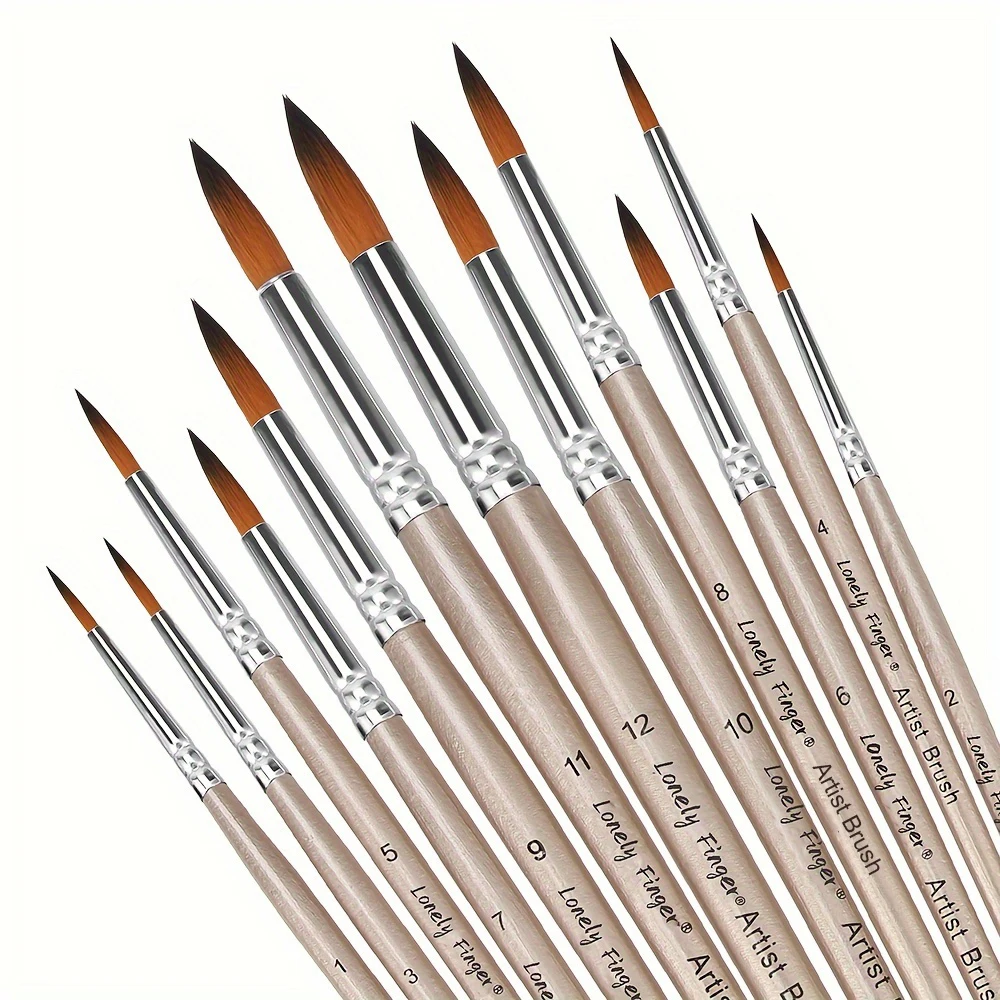 12pcs Professional Paint Brushes Set Round Pointed Tip Nylon Hair Artist Acrylic Brush For Acrylic Watercolor Oil Painting Body