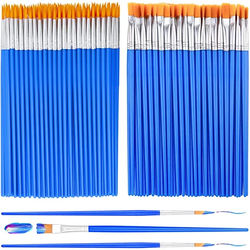 100pcs Paint Brushes Set for Kids Acrylic with Flat Round Pointed Paint Brushes Craft Watercolor Oil Painting Brushes