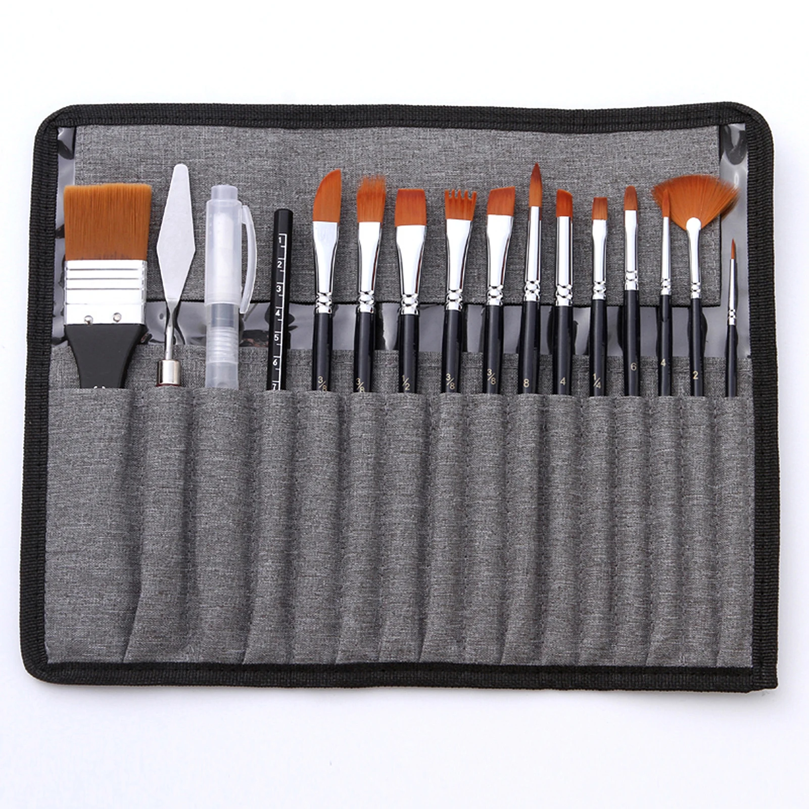 18pcs Artist Paint Brushes Set Bag Pack with Scraper Watercolor Brush Pen Nylon Hair Delicate Wooden Handle Paintbrushe