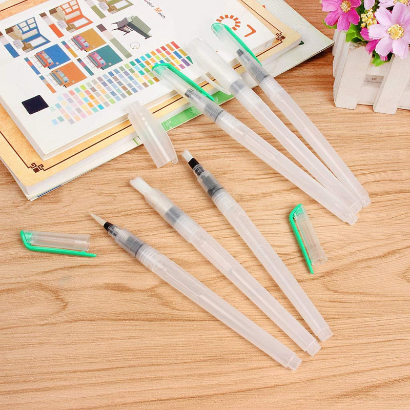 Refillable Water Color Brush Set 3/6 PCS Refillable Paint Brush Soft Watercolor Brush Ink Pen Painting Drawing Art Supplies