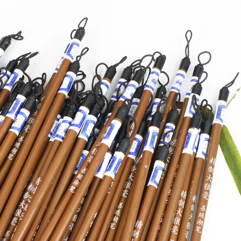 10PCS Bamboo Calligraphy Brush Pen Wool Chinese Calligraphy Painting Brush Pen Weasel Hair Regular Script Writing Brush