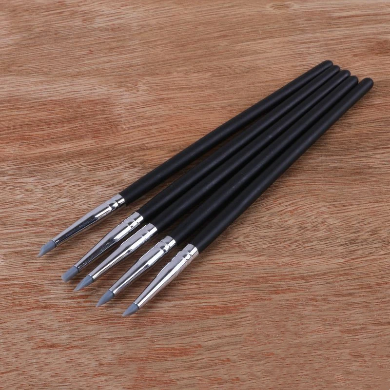 5pcs/set Silicone Tip Color Shapers Brushes Clay Sculpture Shaping Modeling Tools Rubber Tip Brushes Shapers Nail Art Tools