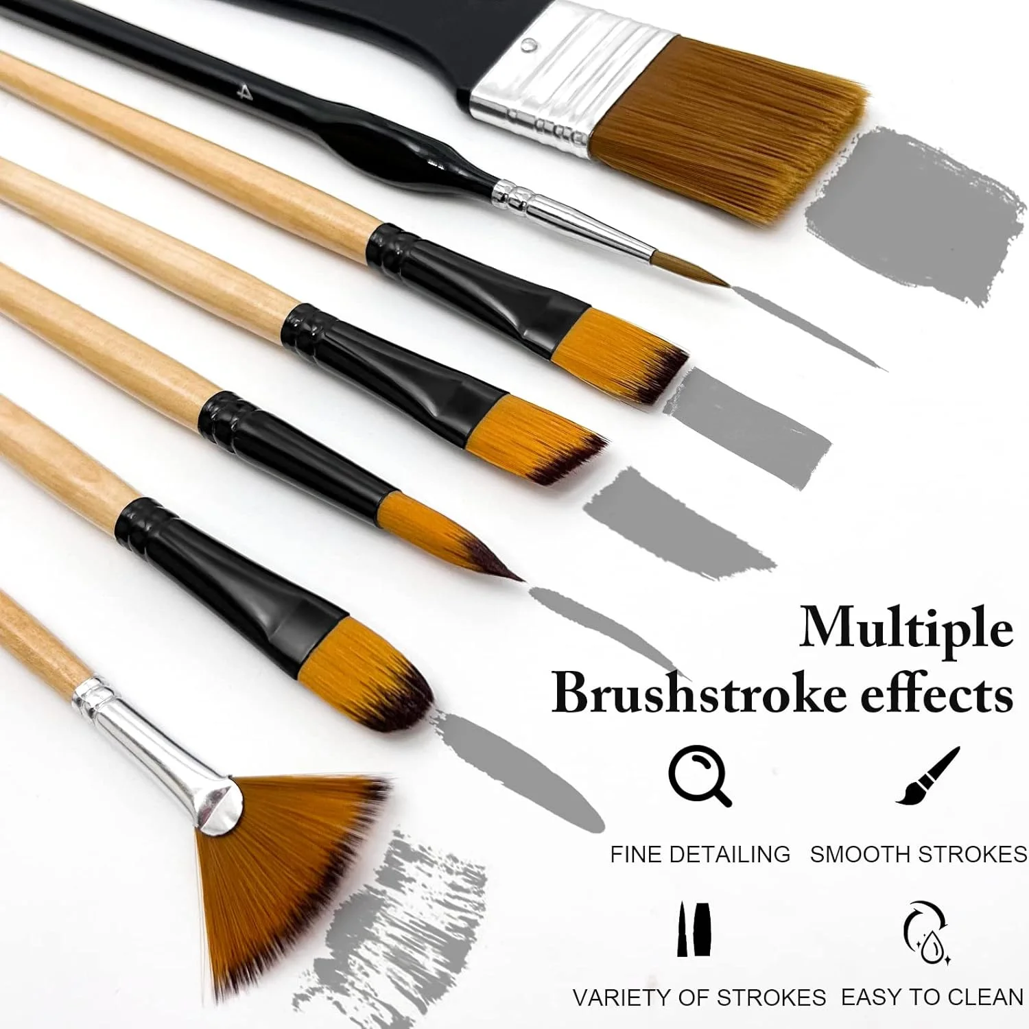 32 Pcs Paint Brushes for Acrylic Painting, Premium Nylon Bristles with Round, Filbert, Flat, Fan, Angle, Fine Detail Brush, Pain