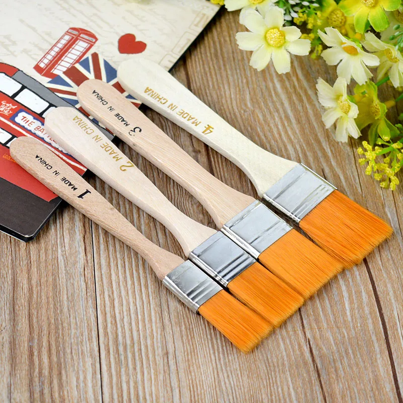 4Pcs Painting Brushes Wooden Handle Nylon Hair Acrylic Oil Painting Brush Kit for Artist Drawing Brush