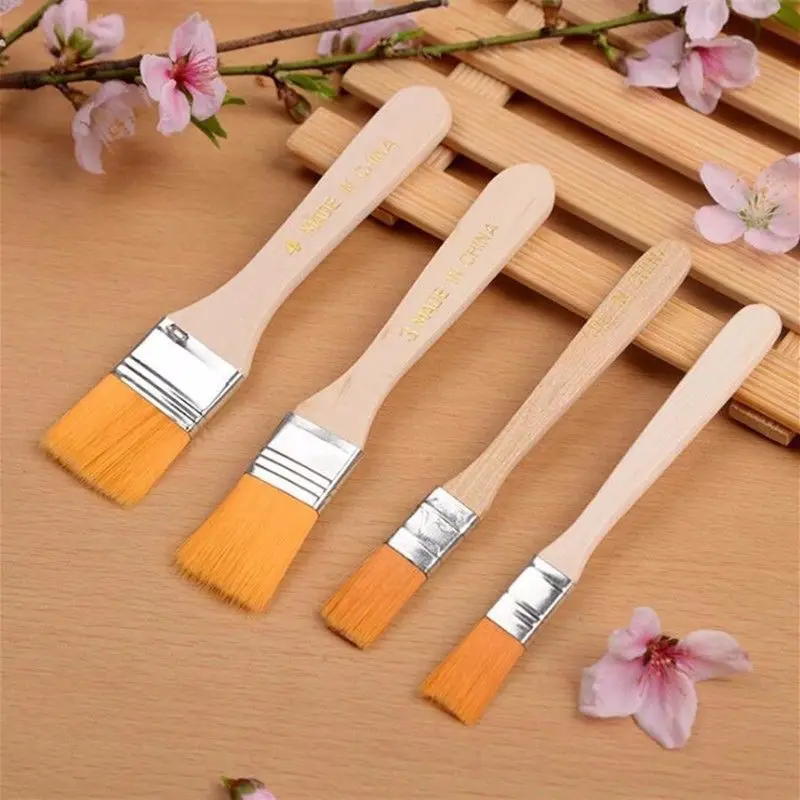 4Pcs Painting Brushes Wooden Handle Nylon Hair Acrylic Oil Painting Brush Kit for Artist Drawing Brush