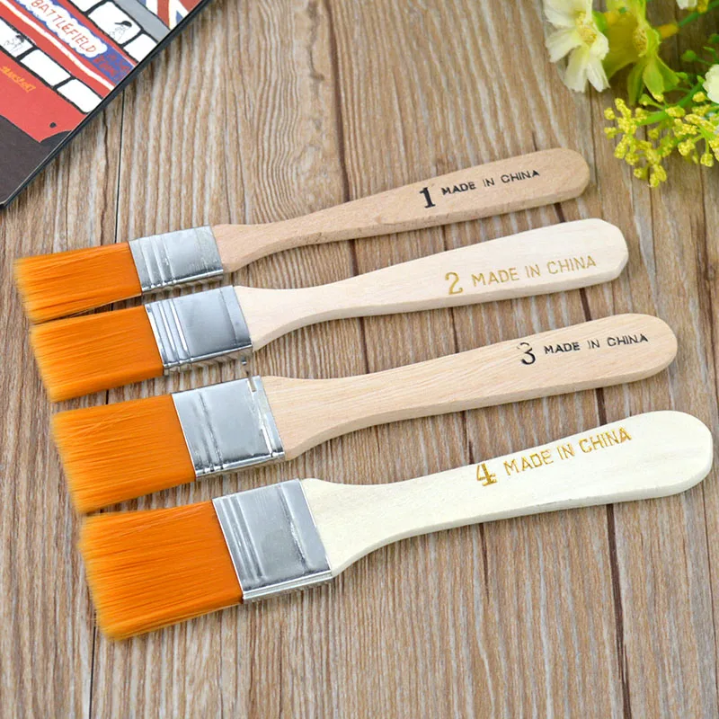 4Pcs Painting Brushes Wooden Handle Nylon Hair Acrylic Oil Painting Brush Kit for Artist Drawing Brush