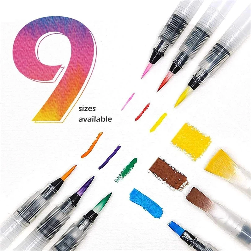 9pcs Watercolor Brush Set, Water Soluble Colored Pencil Watercolor Brush For Beginners Or Kids, Easy To Use And Fill Painting