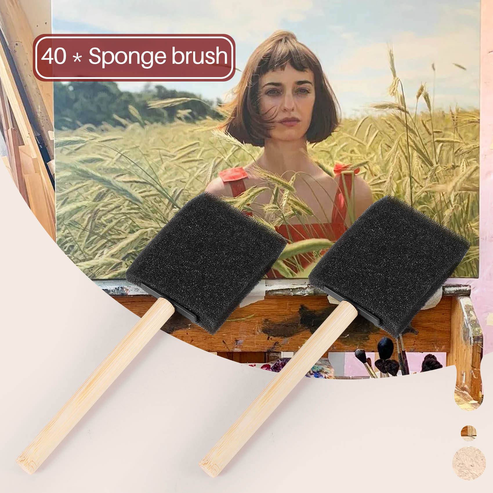 2 inch Foam Sponge Wood Handle Paint Brush Set (Value Pack of 40) - Lightweight, durable and great for Acrylics, Stains, Varn