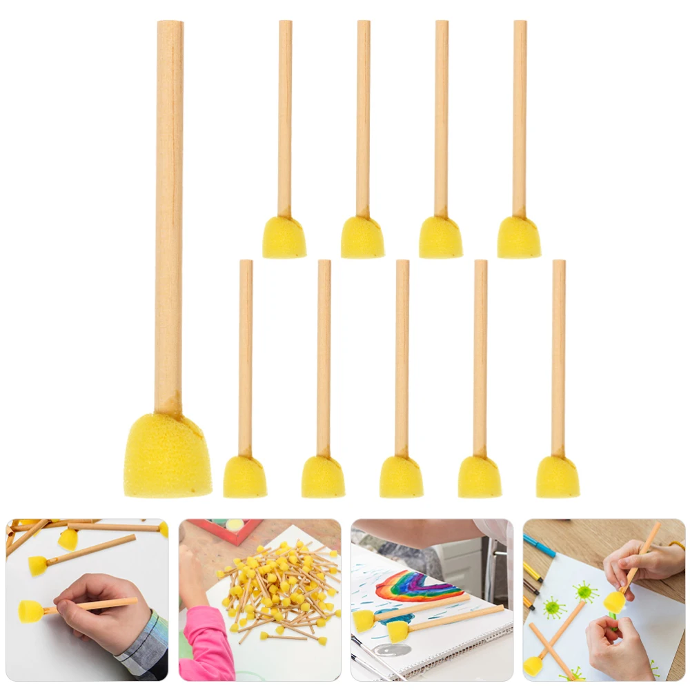 10/20pcs Round Sponges Brush Set Stencil Sponge Brushes DIY Painting Sponges Children Drawing Craft Brushes with Wood Handle