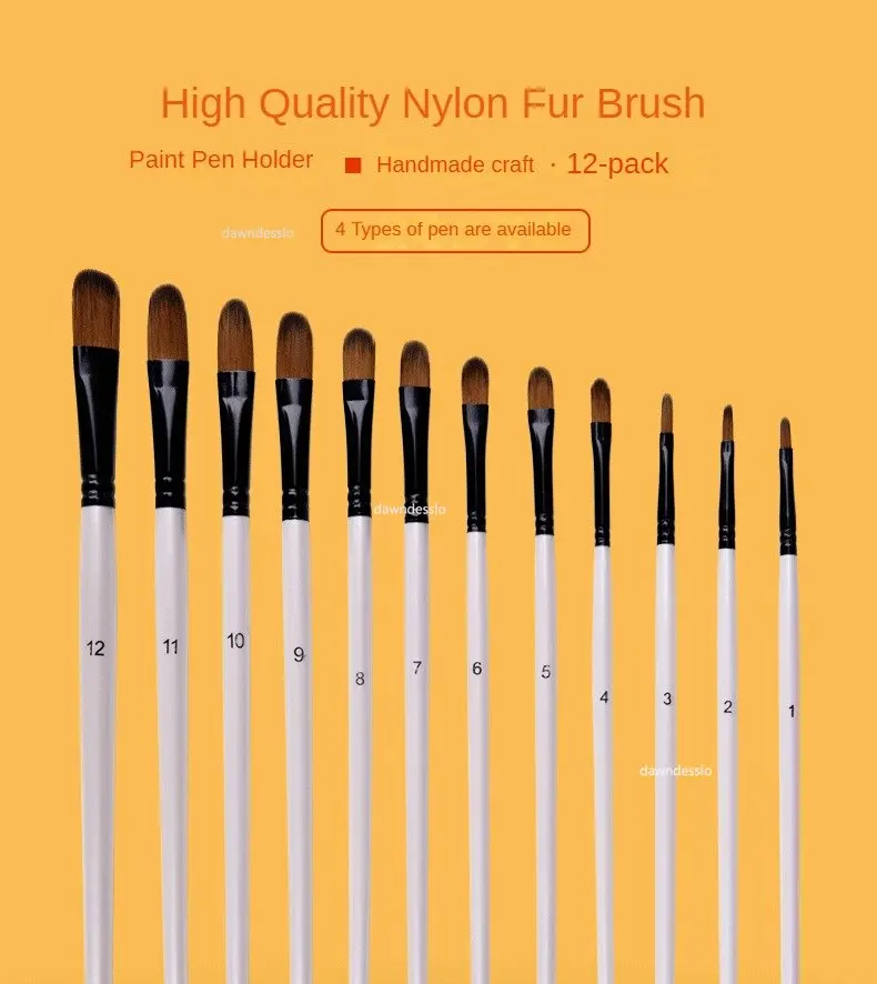 12pcs Artist Watercolor Painting Brushes Paint Brush For Nylon Paint Brushes Oil Acrylic Flat&tip Kit Pen Art Supplies