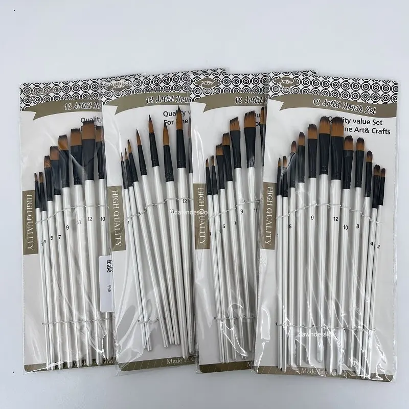 12pcs Artist Watercolor Painting Brushes Paint Brush For Nylon Paint Brushes Oil Acrylic Flat&tip Kit Pen Art Supplies