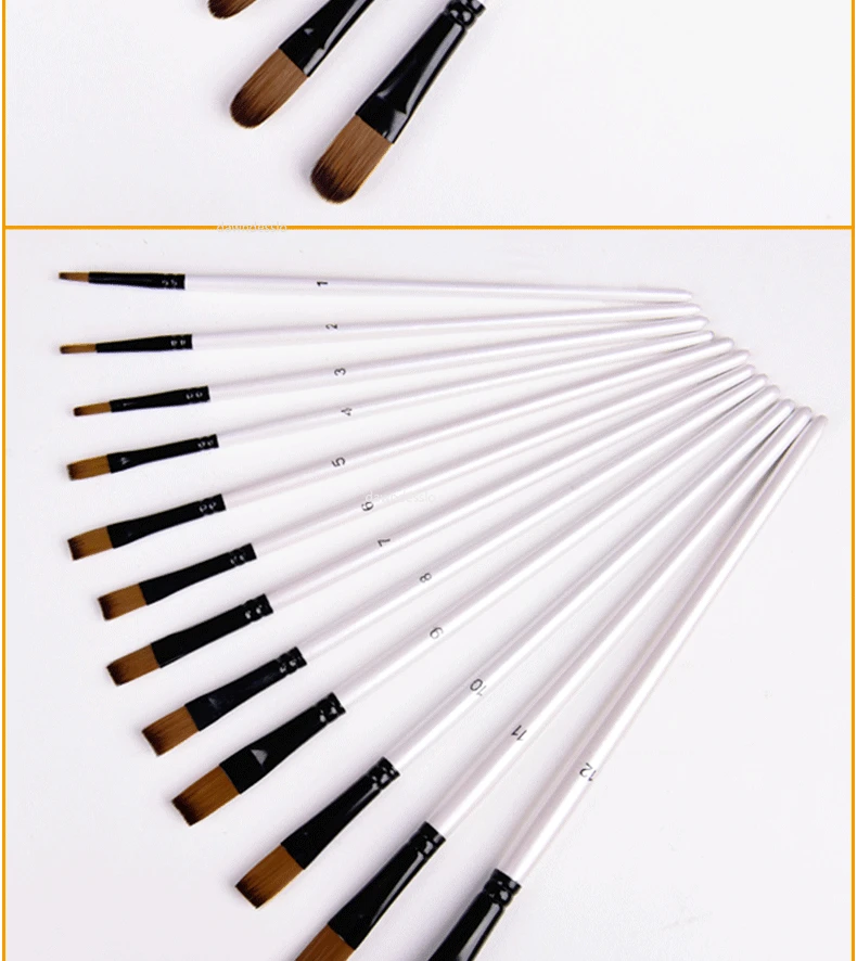 12pcs Artist Watercolor Painting Brushes Paint Brush For Nylon Paint Brushes Oil Acrylic Flat&tip Kit Pen Art Supplies