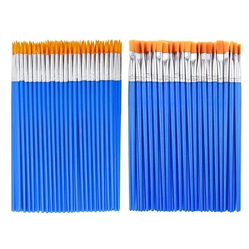 100pcs Paint Brushes Set for Kids Acrylic with Flat Round Pointed Paint Brushes Craft Watercolor Oil Painting Brushes