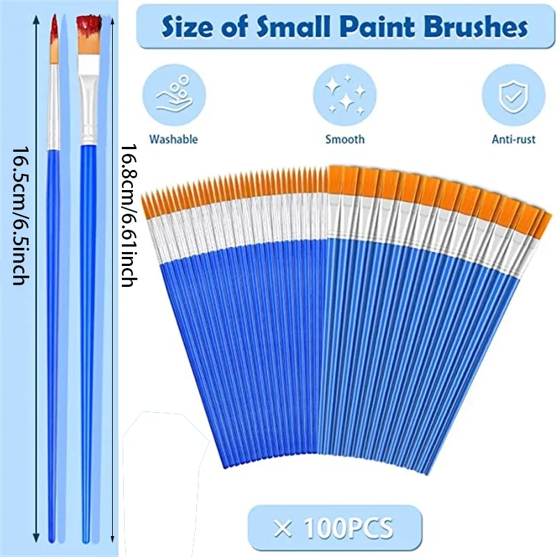 100pcs Paint Brushes Set for Kids Acrylic with Flat Round Pointed Paint Brushes Craft Watercolor Oil Painting Brushes