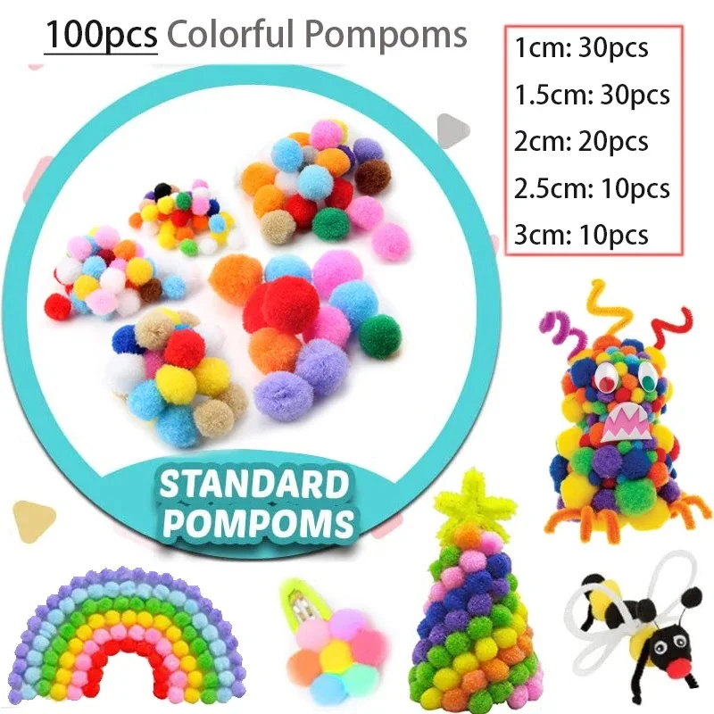 1000pcs Kids Crafts Art Supplies Kit Pipe Cleaners Pompoms Foam Stickers Feather Felt Cloth Button DIY Creative Craft Toy Gifts