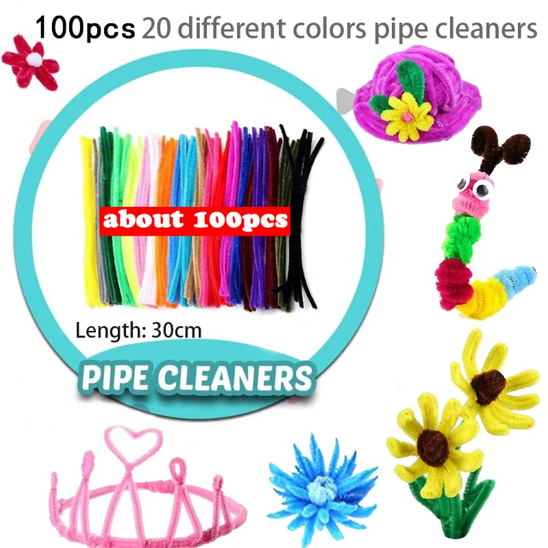 1000pcs Kids Crafts Art Supplies Kit Pipe Cleaners Pompoms Foam Stickers Feather Felt Cloth Button DIY Creative Craft Toy Gifts