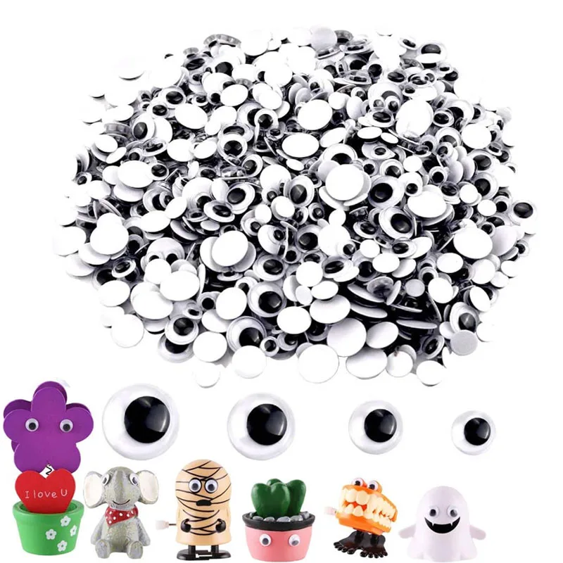 135Pcs 6-15mm Mini Plastic Wiggle Eyes Self-Adhesive Round Moving Googly Eyes Jiggle Craft Eye Sticker for Crafts Decorations