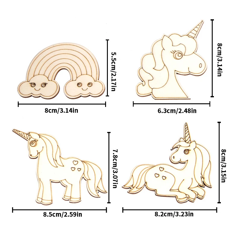 10pcs Unicorn Wooden Crafts DIY Painting Wood Slices Ornaments For Unicorn Birthday Party Decoration Kids DIY Gifts Supplies