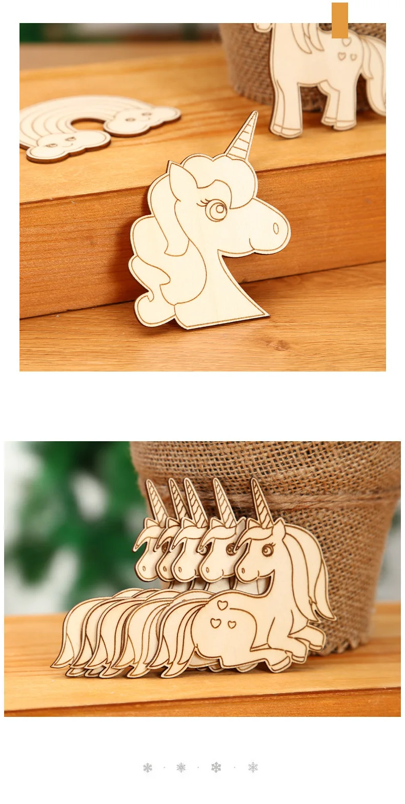 10pcs Unicorn Wooden Crafts DIY Painting Wood Slices Ornaments For Unicorn Birthday Party Decoration Kids DIY Gifts Supplies