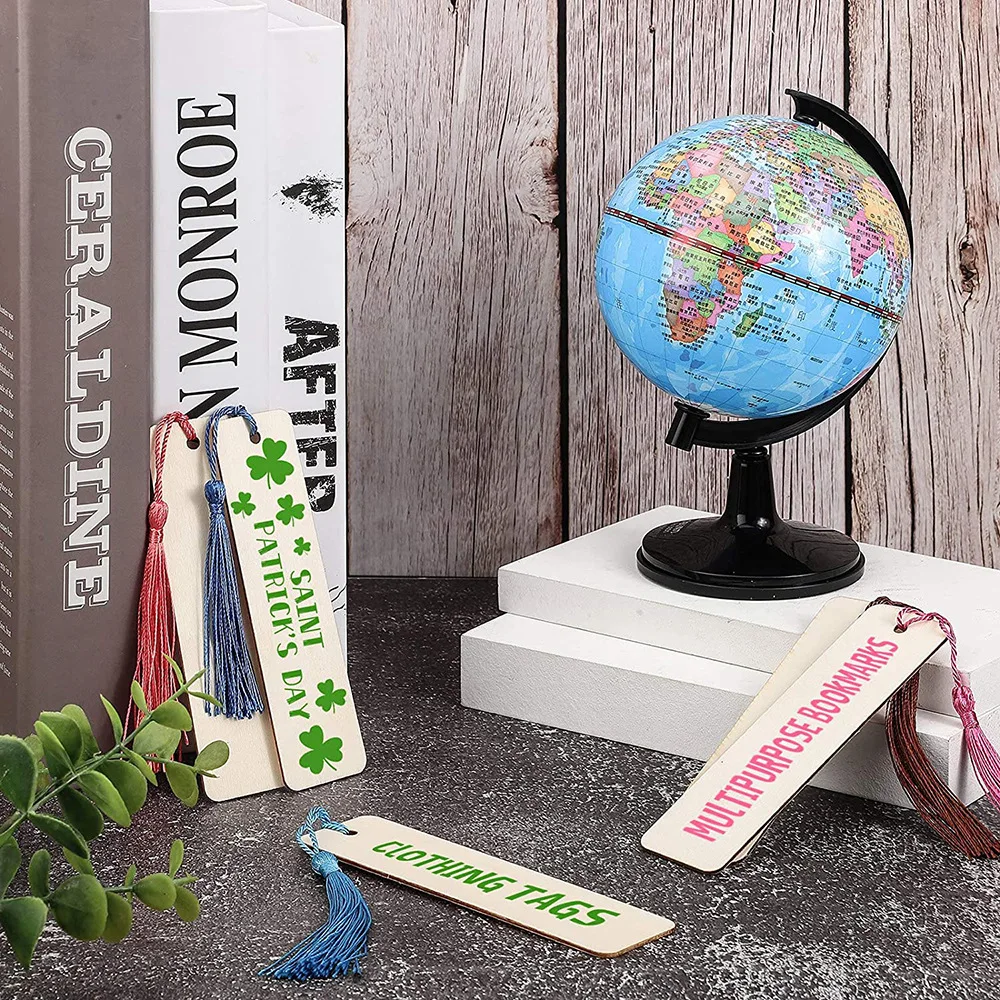 10/20/60Pcs Wood Bookmark Bulk Blank Hanging Label Wooden Bookmarks Sign Unfinished Label Ornaments With Tassel Ropes DIY Crafts