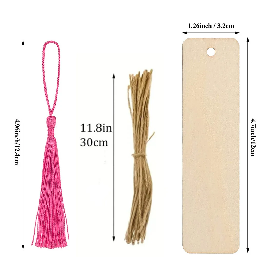 10/20/60Pcs Wood Bookmark Bulk Blank Hanging Label Wooden Bookmarks Sign Unfinished Label Ornaments With Tassel Ropes DIY Crafts