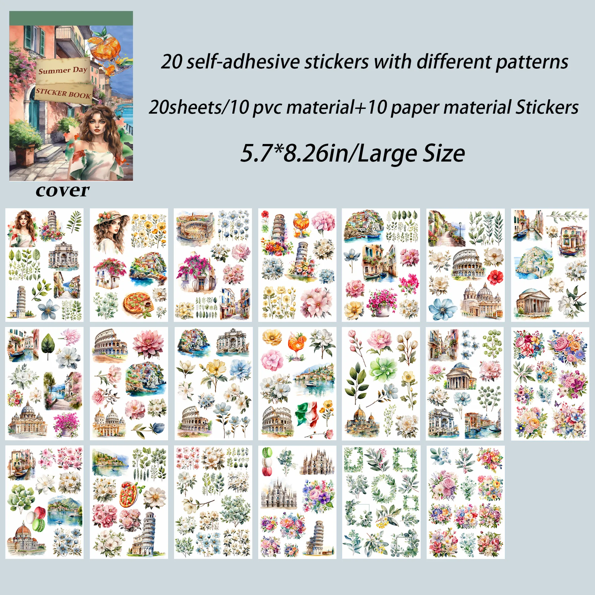 JAI IMAN 20sheets Large Size PET Decorative Die Cut Sticker Book,Perfect for Journals,Arts Crafts,Scrapbooking Supplies