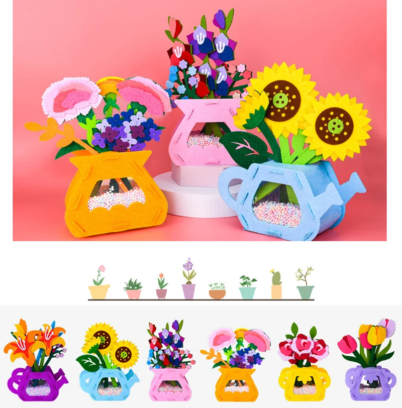 DIY Flower Toys Montessori Arts Crafts Non-weaving Handicrafts Flowerpot Toys for Kid Gift Early Preschool Educational Gift