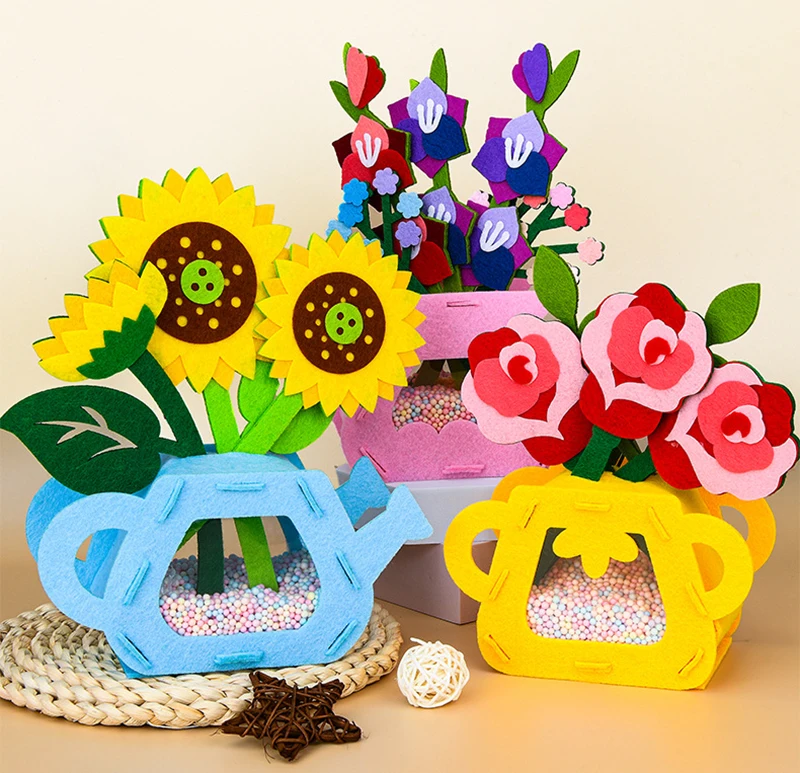 DIY Flower Toys Montessori Arts Crafts Non-weaving Handicrafts Flowerpot Toys for Kid Gift Early Preschool Educational Gift