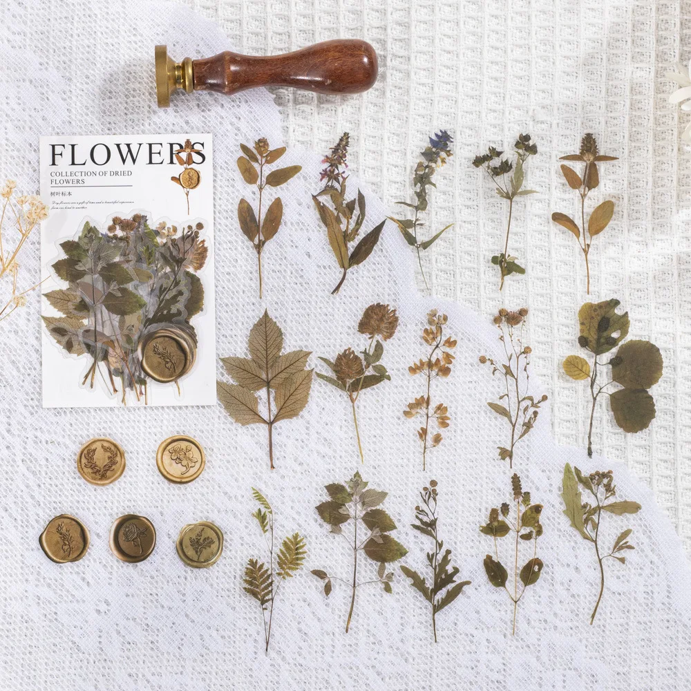 40 pcs Vintage Dried flower Leaf specimen Stickers aesthetic Creativity Decorative Scrapbooking Material Junk Journal Supplies