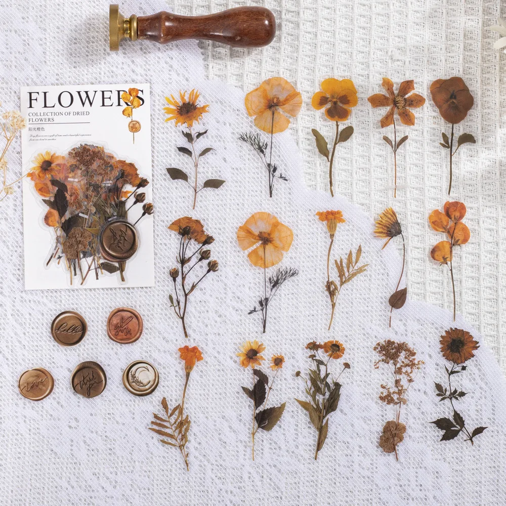 40 pcs Vintage Dried flower Leaf specimen Stickers aesthetic Creativity Decorative Scrapbooking Material Junk Journal Supplies