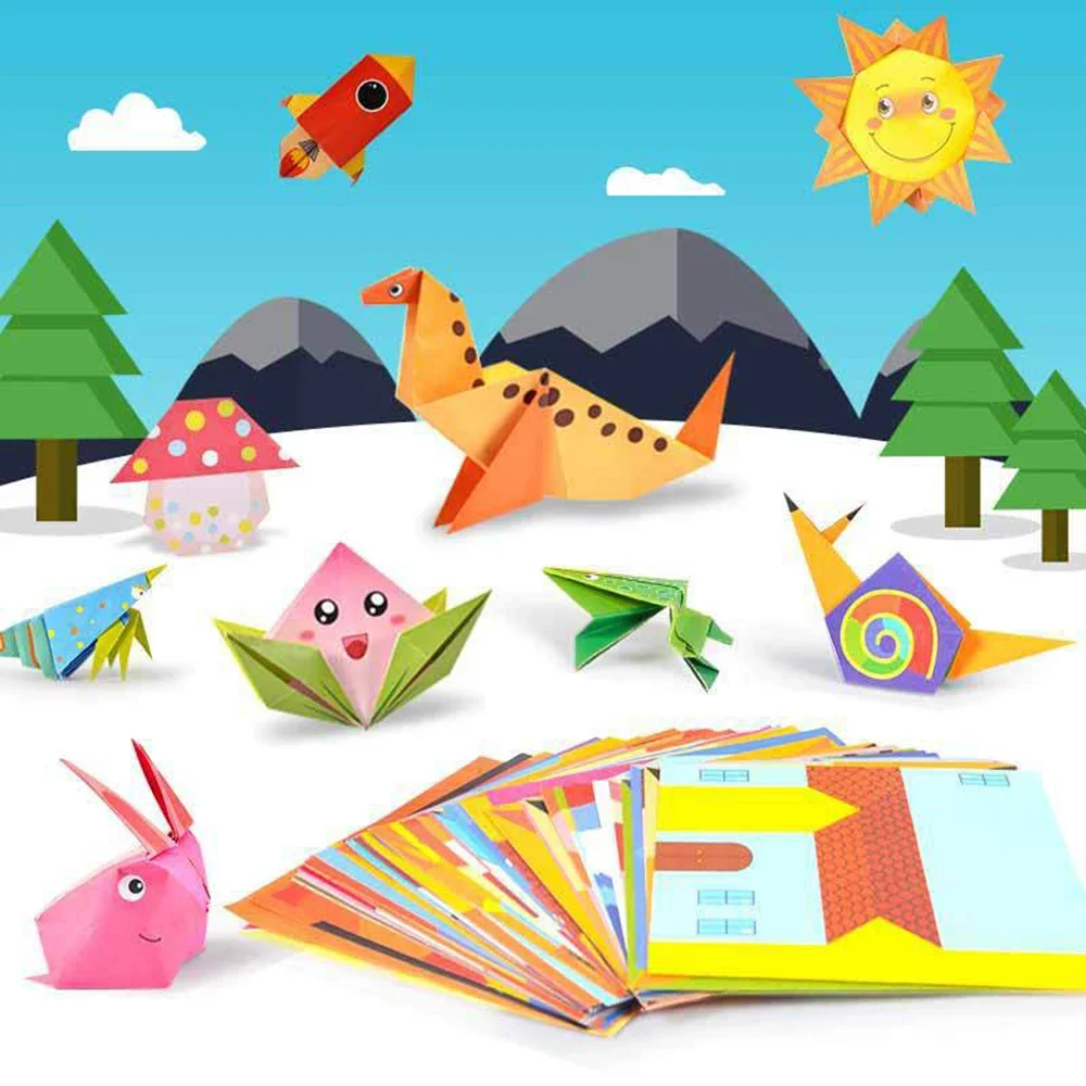 108 Pages Montessori Toys Cartoon Animal Origami Paper DIY Kids Craft Toy Handcraft Parper Art Educational Toy for Children Gift