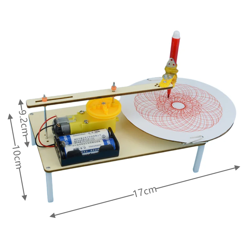 DIY Kids Creative Assembled Wooden Electric Plotter Kit Model Automatic Painting Drawing Robot Science Physics Experiment Toy