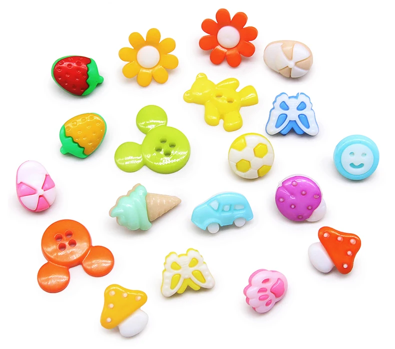 200PCS Random Mixed Plastic Colorful Cartoon Children Buttons DIY Scrapbooking buttons clothes accessories Handmade Crafts