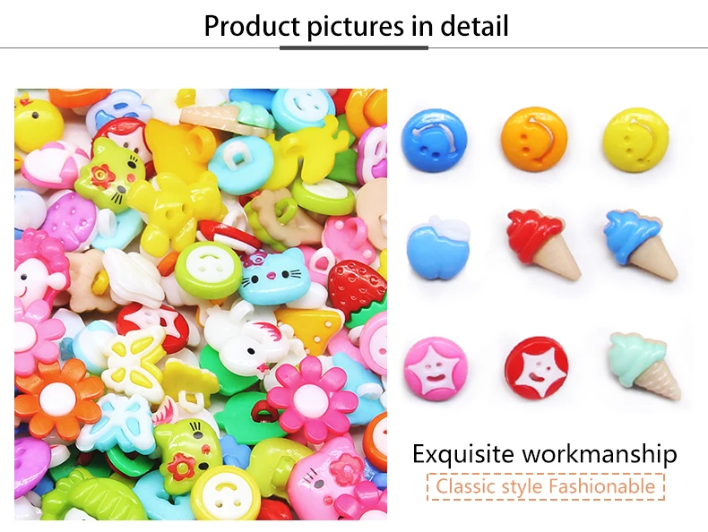 200PCS Random Mixed Plastic Colorful Cartoon Children Buttons DIY Scrapbooking buttons clothes accessories Handmade Crafts