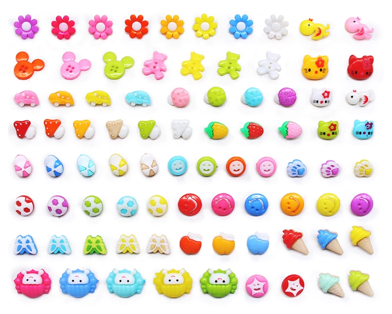 200PCS Random Mixed Plastic Colorful Cartoon Children Buttons DIY Scrapbooking buttons clothes accessories Handmade Crafts