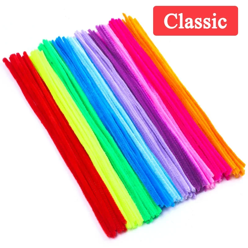 10/100Pcs DIY Plush Chenille Sticks Stem Pipe Cleaners Plush Tinsel Stems Wired Sticks Kids Educational DIY Craft Supplies Toys