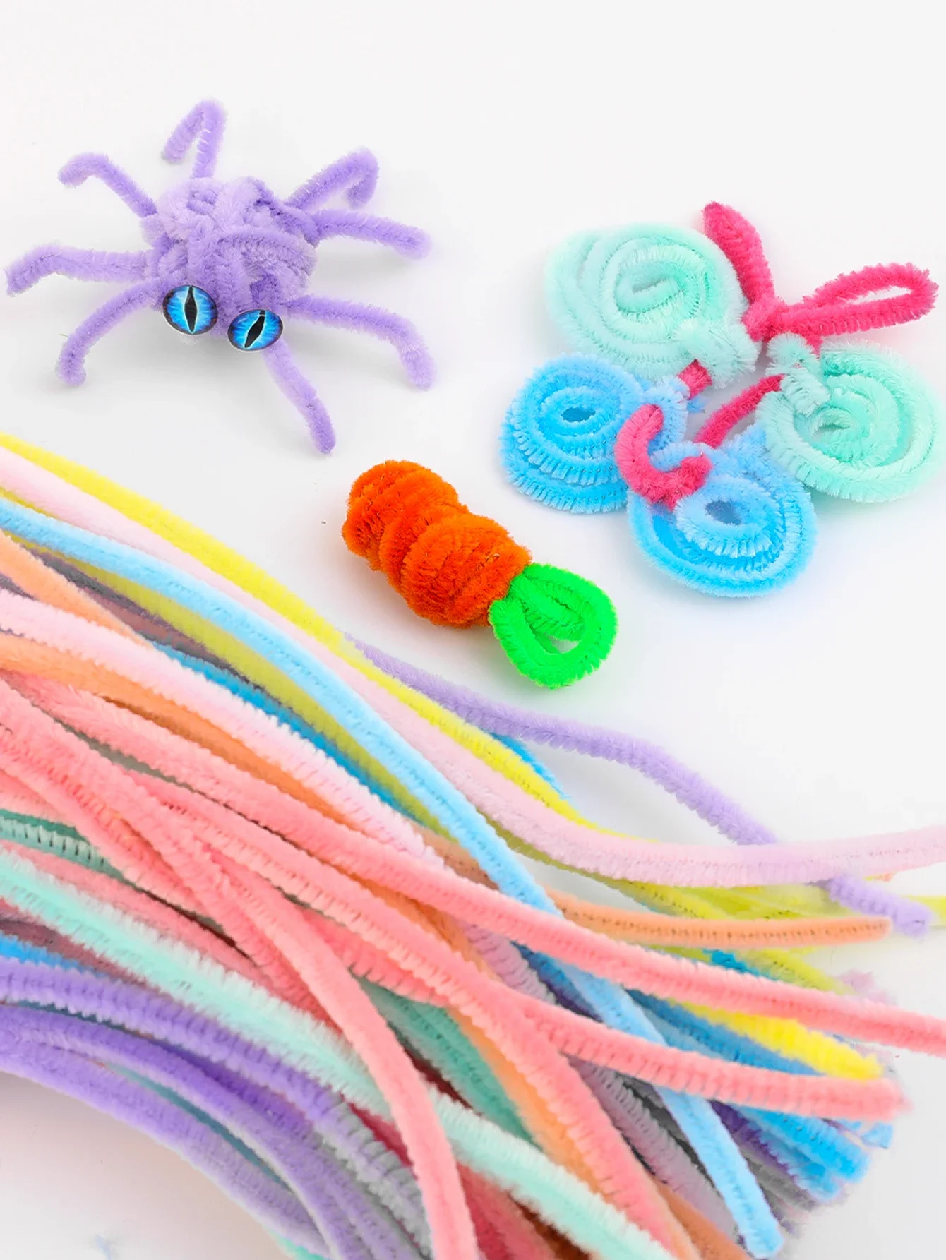 10/100Pcs DIY Plush Chenille Sticks Stem Pipe Cleaners Plush Tinsel Stems Wired Sticks Kids Educational DIY Craft Supplies Toys