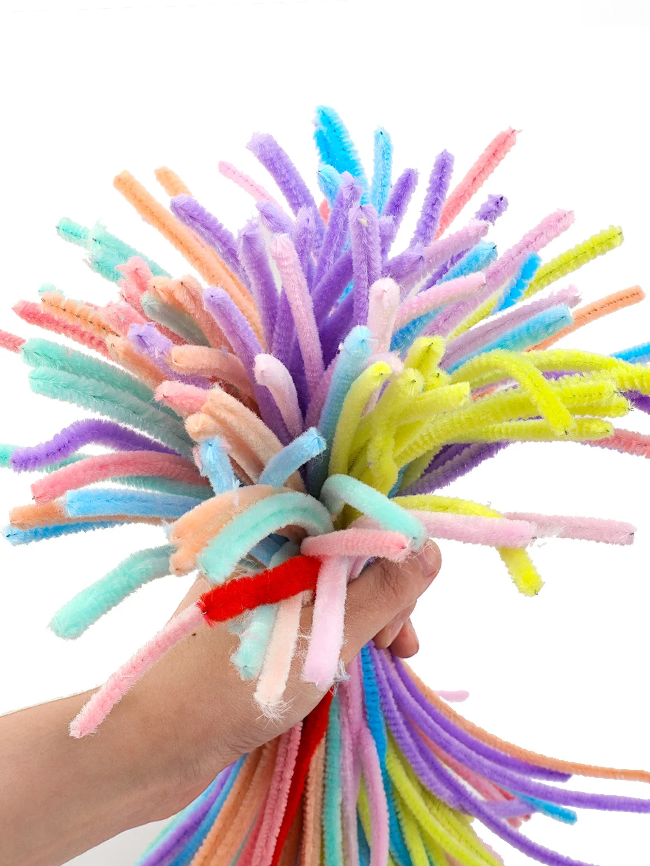 10/100Pcs DIY Plush Chenille Sticks Stem Pipe Cleaners Plush Tinsel Stems Wired Sticks Kids Educational DIY Craft Supplies Toys