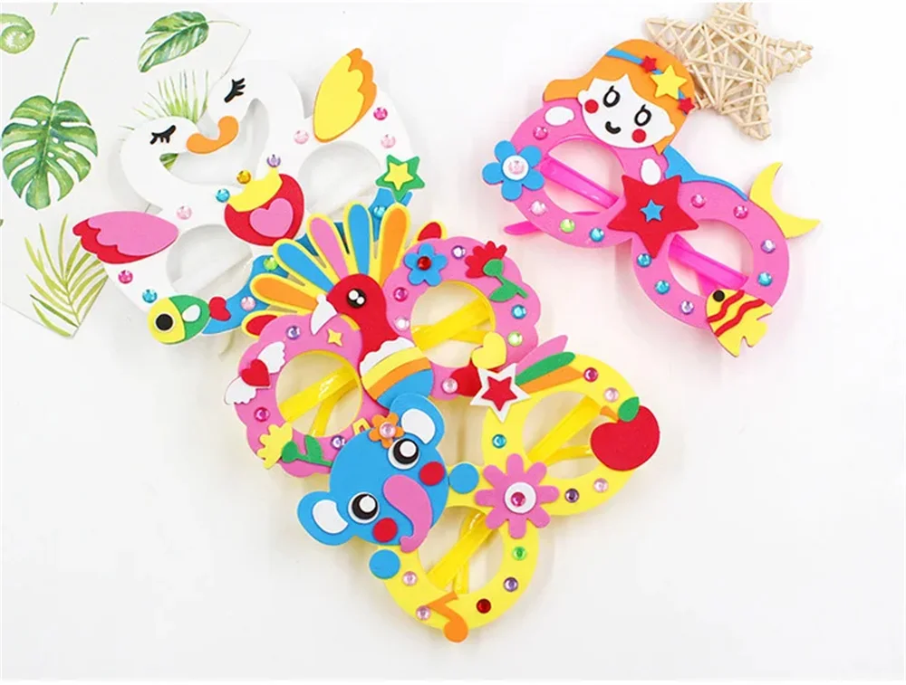 Creative EVA Diamond Glasses DIY Kit Kids Art Craft Toy Handicraft Cartoon Animal Glasses Children Birthday Gift School Supplies