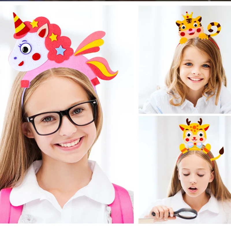 Kids Creative Crown Hat Princess DIY Craft Toy Cartoon Animal Headwear Educational Toys For Girls Handmade Decoration Gift