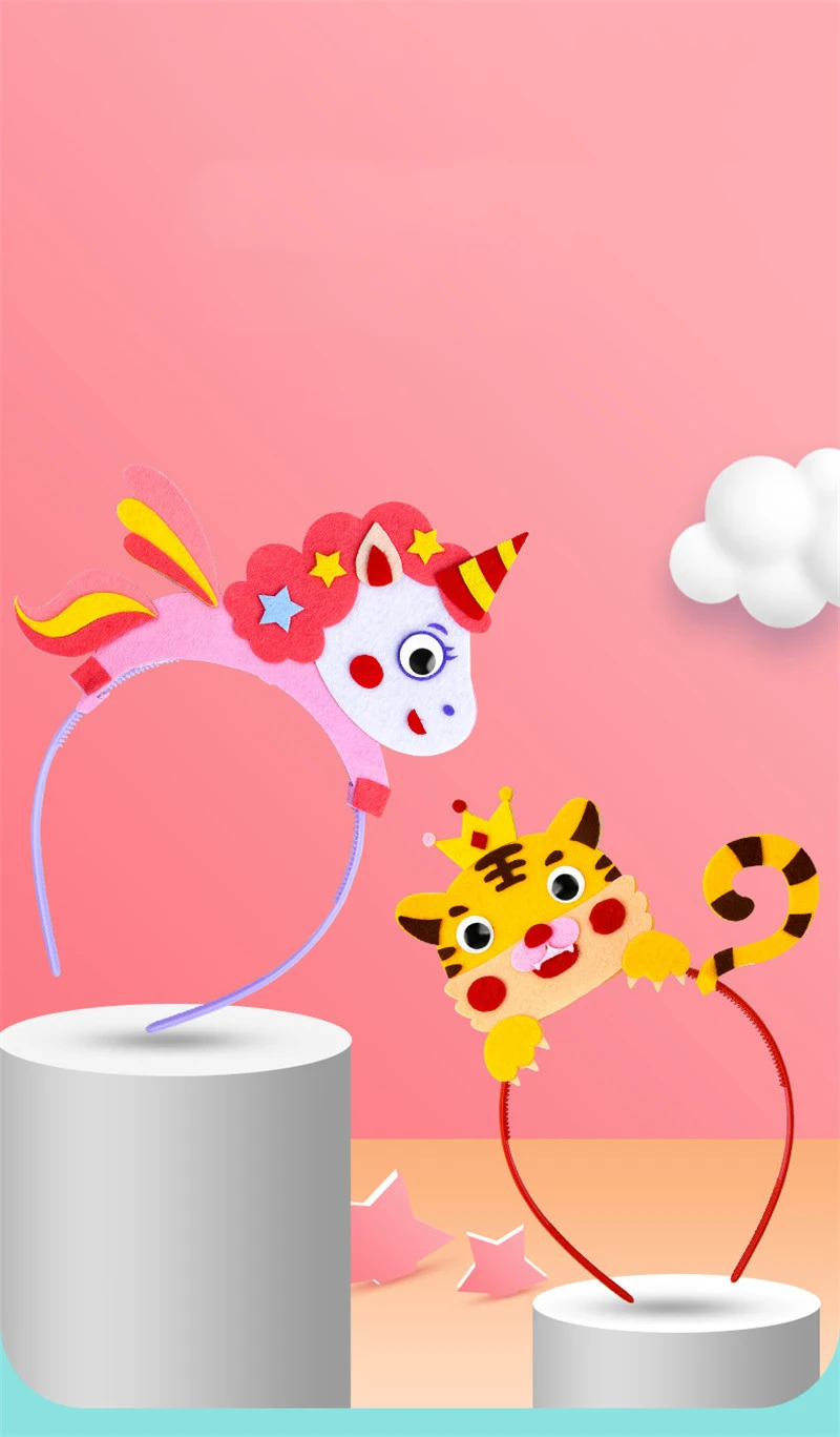 Kids Creative Crown Hat Princess DIY Craft Toy Cartoon Animal Headwear Educational Toys For Girls Handmade Decoration Gift