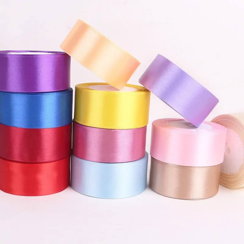 22meters/Roll 4cm Satin Ribbons Crafts Bow DIY Gift Wrap Wine Red Orange Yellow Green Blue Purple Black Gray Gold White Ribbons