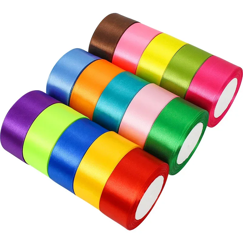 22meters/Roll 4cm Satin Ribbons Crafts Bow DIY Gift Wrap Wine Red Orange Yellow Green Blue Purple Black Gray Gold White Ribbons