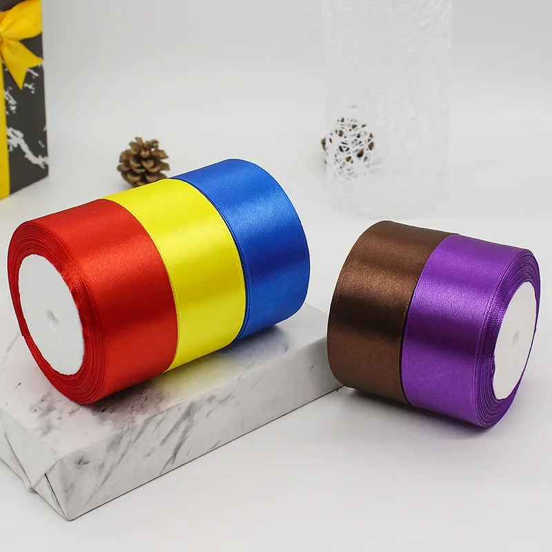 22meters/Roll 4cm Satin Ribbons Crafts Bow DIY Gift Wrap Wine Red Orange Yellow Green Blue Purple Black Gray Gold White Ribbons