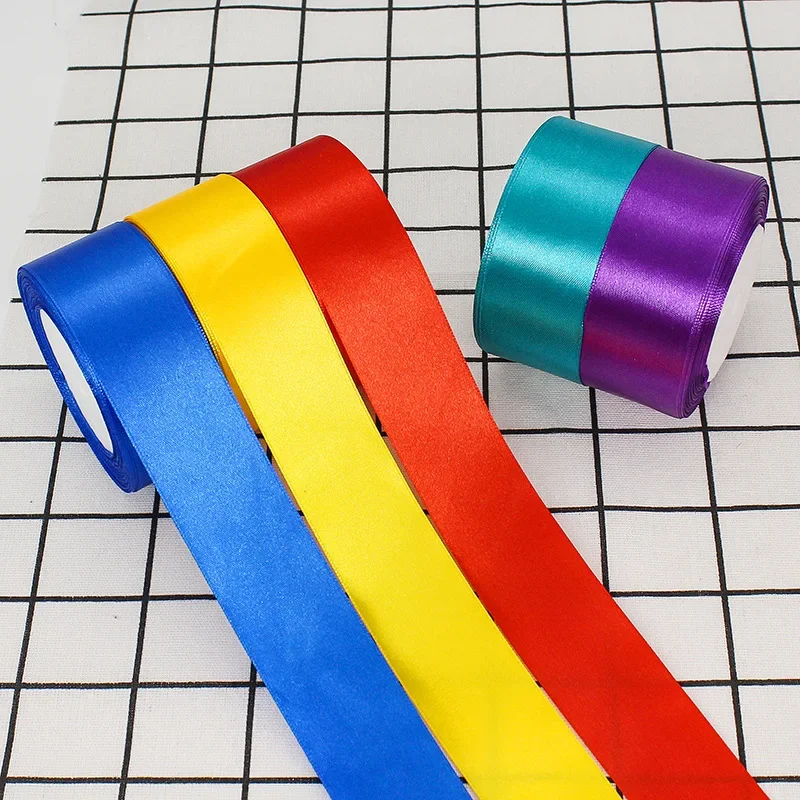 22meters/Roll 4cm Satin Ribbons Crafts Bow DIY Gift Wrap Wine Red Orange Yellow Green Blue Purple Black Gray Gold White Ribbons