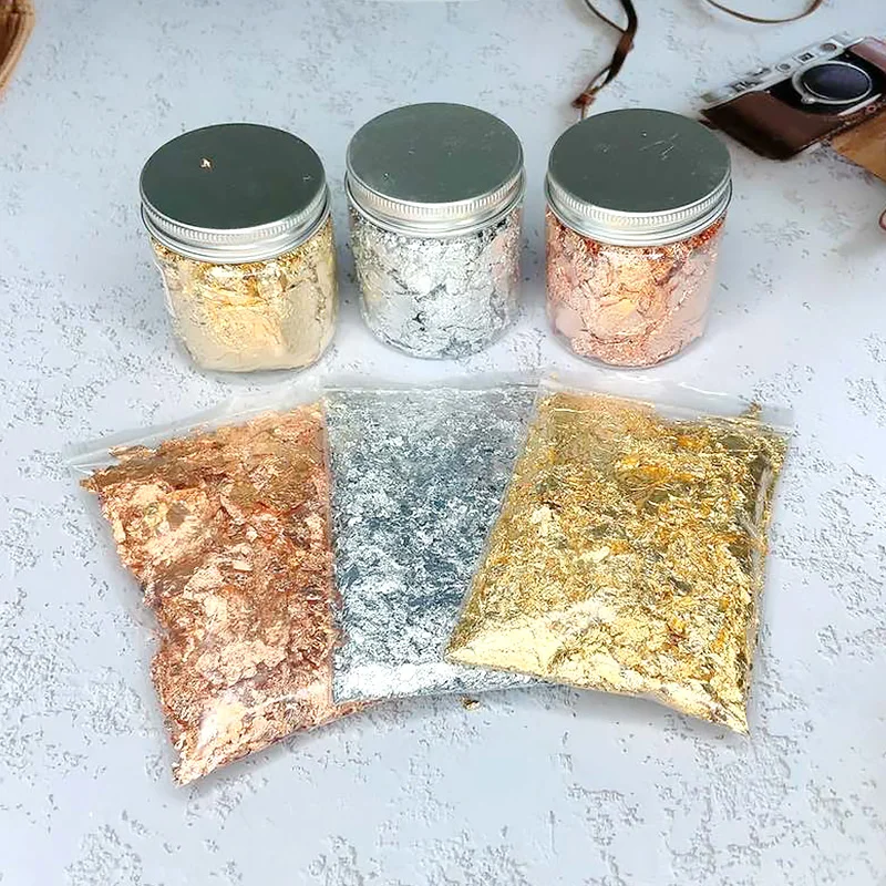 3g Imitation Gold Sliver Copper Foil Sequins Glitters Craft Leaf Flake Sheets Bulk  For Gilding DIY Nail Art Decor  Paper