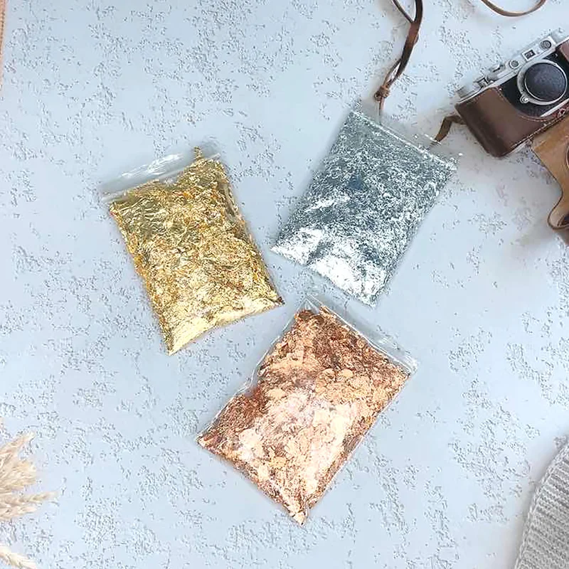 3g Imitation Gold Sliver Copper Foil Sequins Glitters Craft Leaf Flake Sheets Bulk  For Gilding DIY Nail Art Decor  Paper