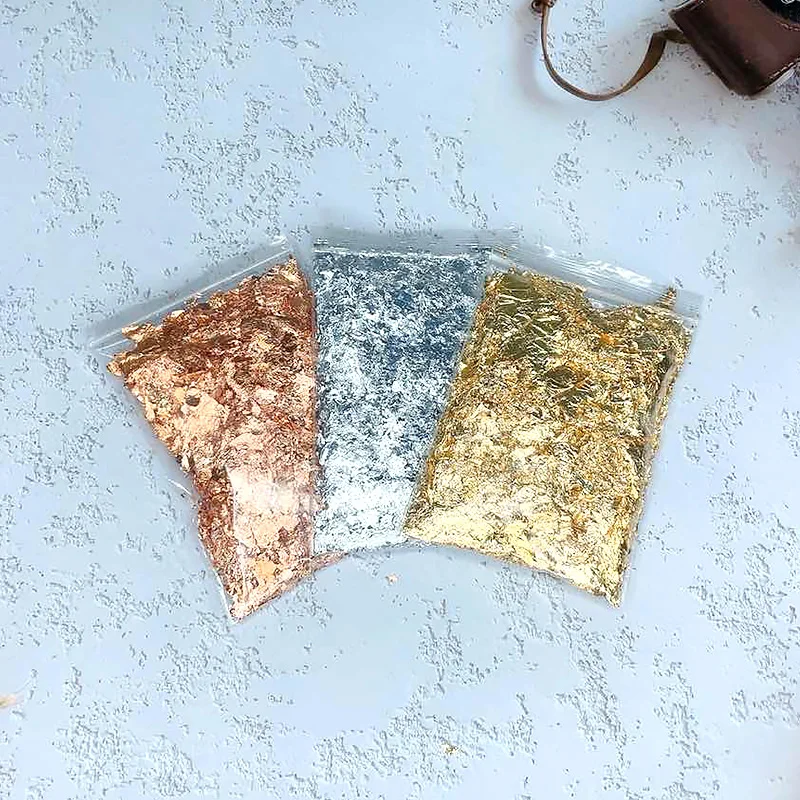 3g Imitation Gold Sliver Copper Foil Sequins Glitters Craft Leaf Flake Sheets Bulk  For Gilding DIY Nail Art Decor  Paper