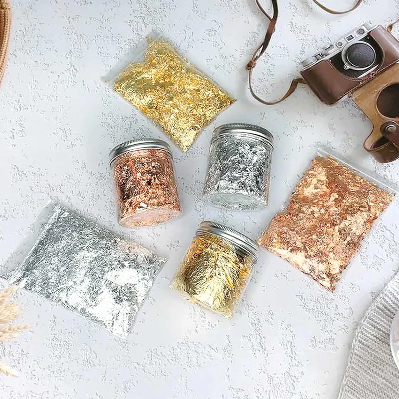 3g Imitation Gold Sliver Copper Foil Sequins Glitters Craft Leaf Flake Sheets Bulk  For Gilding DIY Nail Art Decor  Paper