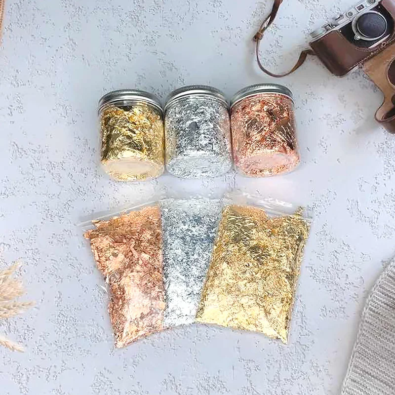 3g Imitation Gold Sliver Copper Foil Sequins Glitters Craft Leaf Flake Sheets Bulk  For Gilding DIY Nail Art Decor  Paper